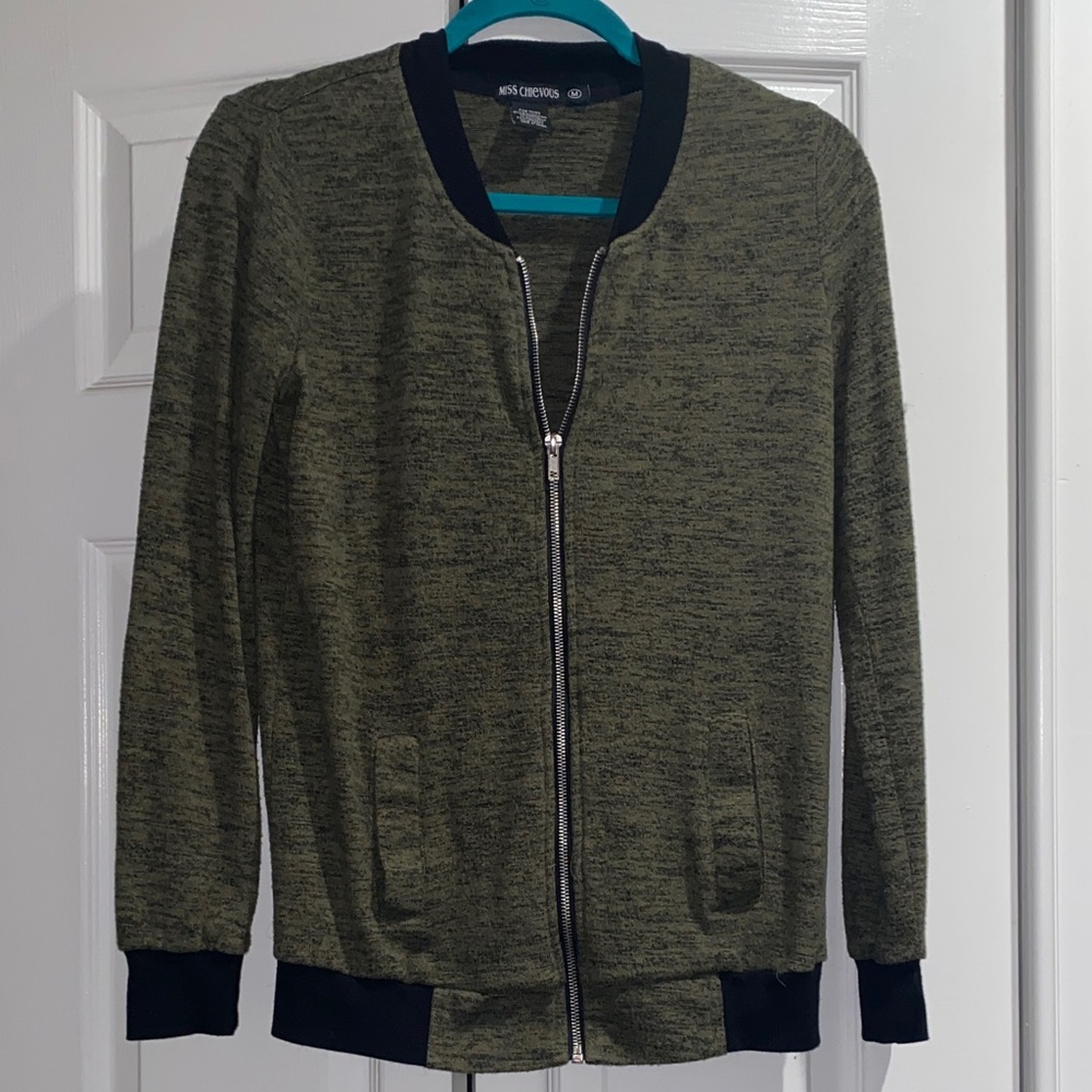 Miss Chevious Medium Green Zipup Sweater
